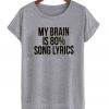 My brain is 80% song lyrics T shirt