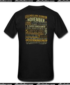 Legends Are Born In November T-Shirt Back