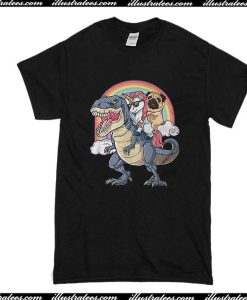 Unicorn And Pug Riding T-Rex Dinosaur T-Shirt