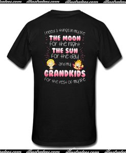 I Need 3 Things In My Life The Moon The Sun And My Grandkids T-Shirt Back