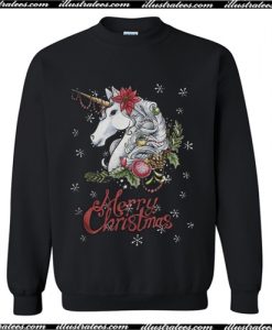 Christmas unicorn snow background Sweatshirt