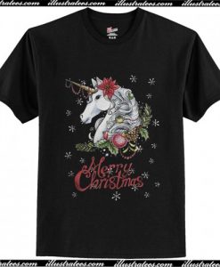 Christmas unicorn snow background T Shirt