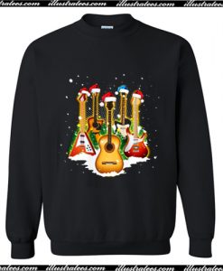 Guitar Wearing Santa Hat Christmas Sweatshirt