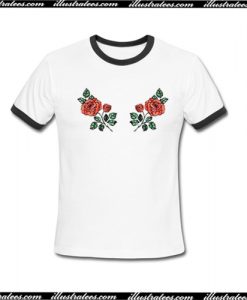 Rose Flower Ringer T Shirt