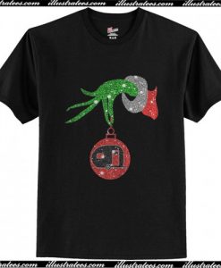 Grinch hand ornament camping glitter christmas T Shirt