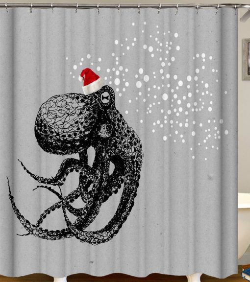 Octopus Shower Curtain of Christmas Spirit Octopus AI