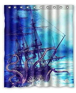 GCKG Pirate Ship Octopus Shower Curtain AI