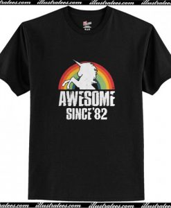Rainbow Unicorn awesome since’82 retro T-shirt AI