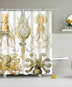 Vintage Variety Kinds of Octopus Shower Curtain AI