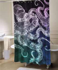 Midnight Watercolor Octopus Shower Curtain – Beautiful Blue and Purple Octopus AI