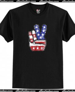 Fourth 4th of July Shirt American Flag Peace Sign Hand T-Shirt AI