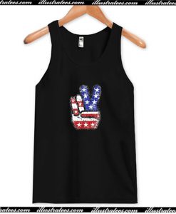 Fourth 4th of July Shirt American Flag Peace Sign Hand Tank Top AI