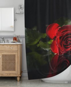 Red rose on black background Shower Curtain AI