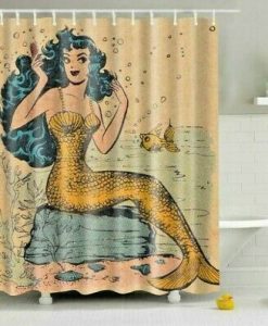 Vintage Retro Pin Up Mermaid Nautical Shower Curtain AI