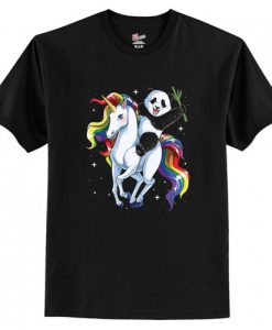 Panda Bear Riding Magical Unicorn Pegasus T-Shirt AI