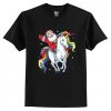 Santa Clause Riding a Rainbow Unicorn Christmas Holiday T-Shirt AI