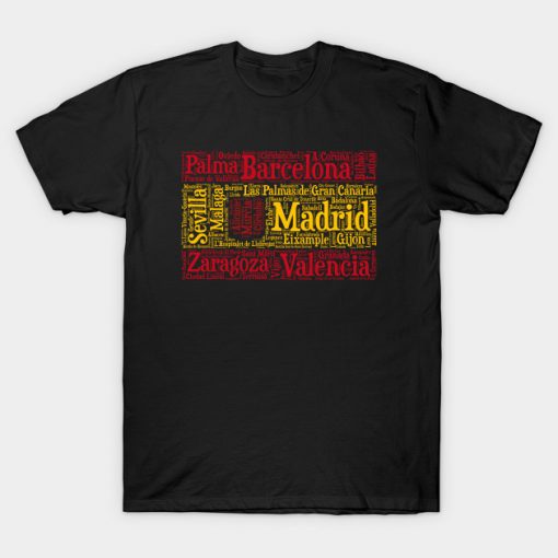 Spain Flag with City Names Word Art T-Shirt AI