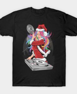 Girl Santa Claus Christmas Dj Party T-Shirt AI