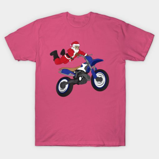 Extreme Santa Riding Flying Dirt Bike Christmas T-Shirt AI