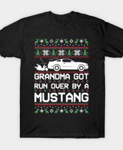 Funny grandma got run by mustang Ugly Christmas T-Shirt AI