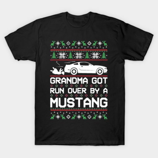 Funny grandma got run by mustang Ugly Christmas T-Shirt AI