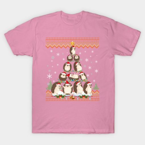 Santa Hedgehog Christmas Tree Funny Hedgehog Lover Lights T Shirt AI