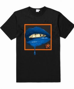 Blue Lips Black T Shirt AI