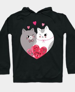 Cartoon Cute Valentine's Day Couple Cats Shape Heart I Love You Hoodie AI