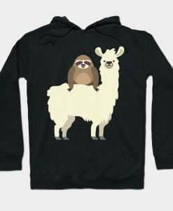 Cute & Funny Sloth Riding Llama Animal Friends Hoodie AI