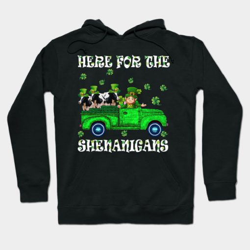 Here The Shenanigans Leprechaun Cow St Patrick's Day Hoodie AI