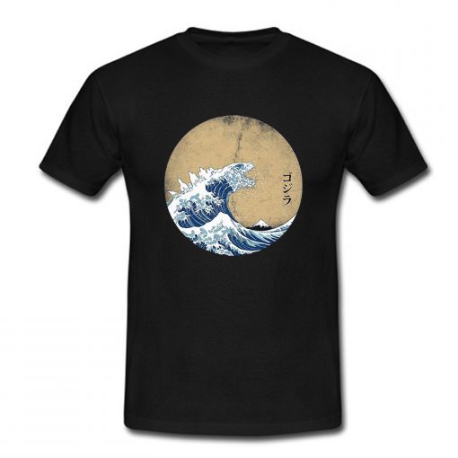 The great wave off Kanagawa Godzilla T Shirt AI