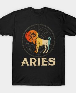 Vintage Retro Aries Zodiac Born March April T-Shirt AI