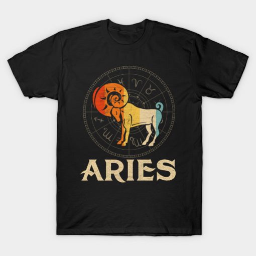Vintage Retro Aries Zodiac Born March April T-Shirt AI