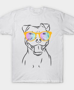 cheerful bull Terrier dog with glasses T-Shirt AI