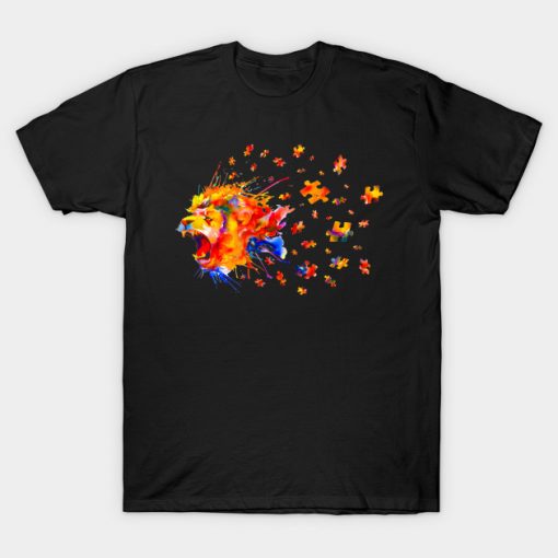 Autism Awareness Roar Cute Lion Puzzle T-Shirt AI