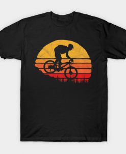 Vintage Mountain Biking Outdoor Retro Sunset Graphic Premium T-Shirt AI