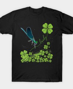 Womens Lucky Dragonfly Shamrock St Patrick's Day V-Neck T-Shirt AI